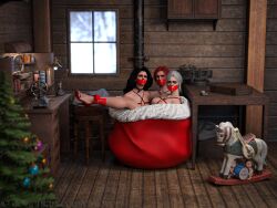 3d 3girls black_hair bondage breasts christmas ciri cirilover1 female nipples red_hair the_witcher_(series) the_witcher_3:_wild_hunt triss_merigold white_hair yennefer