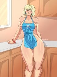 apron big_breasts blonde_hair ccld23 evie_(fortnite) female female_only fortnite fortnite:_battle_royale kitchen summitseeker_evie_(fortnite) thick thick_thighs thighs