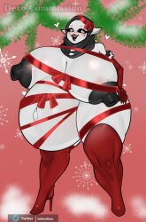 1girls 2d 2d_(artwork) 2d_artwork armwear big_areola big_calves big_nipples christmas commission disproportional elbow_gloves erect_nipples gift_wrapped gigantic_breasts heart-shaped_pupils high_heel_boots huge_areola huge_boobs huge_breasts hyper_belly hyper_pregnancy imbluedexo_(artist) legwear pregnant pregnant_belly pregnant_female solo_female thick_thighs warframe wisp_(warframe)