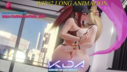 2girls 3d ahri akali ass big_ass big_breasts big_butt blonde_hair breasts brown_hair busty dancing faithbell female fox_ears fox_tail k/da_ahri k/da_akali k/da_series league_of_legends pants posing red_hair seductive shorts thick_ass thick_thighs thighs training viewed_from_behind wide_hips wip work_in_progress yoga_pants yuri