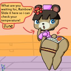 animal_crossing bear june_(animal_crossing) klutzatdusk nintendo nurse nurse_uniform presenting presenting_hindquarters shortstack suggestive