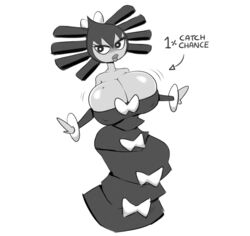 anthro beauty_mark breasts female gothitelle huge_breasts motion_lines nintendo nipple_bulge pokémon_(species) pokemon squidapple text video_games