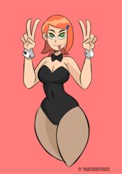 1girls ben_10 black_leotard bowtie bunnysuit cartoon_network clothed clothed_female clothes clothing female female_focus female_only fully_clothed green_eyes gwen_tennyson leotard narrow_shoulders orange_hair phamthomstrikerx solo tongue_out