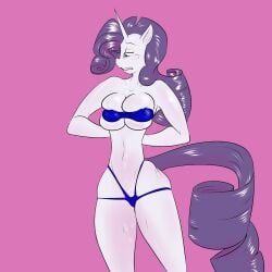 anthro big_breasts blue_eyes breasts clothing equid equine female friendship_is_magic hasbro horn jupiter_jyohti mammal my_little_pony pink_background purple_hair rarity_(mlp) tail tight_clothing unicorn white_body white_skin