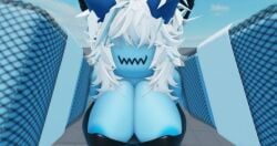 1girls 3d areola_slip areolae blue_skin breasts bunnysuit cleavage demon demon_girl demon_horns female hecahhte roblox robloxian tagme white_hair