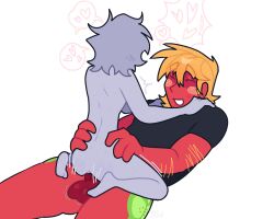 2boys anal anal_insertion anal_sex big_macintosh big_macintosh_(mlp) calm gay gay_sex grey_body grey_hair grey_skin hands_on_hips hands_on_shoulders hasbro looking_at_partner male male/female male/male male_focus male_penetrating messy_hair mlp_g4 movement_lines muscular muscular_male my_little_pony orange_hair red_body red_skin smile y/n