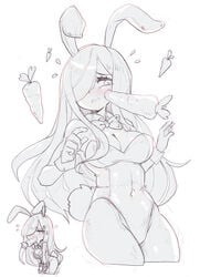 aria_(parororo) aria_wintermint big_breasts blush breasts bunny_ears bunnysuit carrot cleavage embarrassed female hair_over_one_eye original parororo sketch tagme thick_thighs