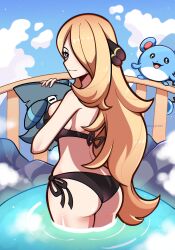 ass blonde_hair cynthia_(pokemon) female female_only nintendo pokemon sideboob solo touyarokii