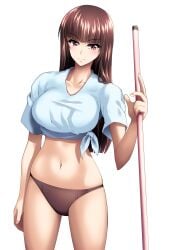 1girls big_breasts breasts brown_hair collarbone female female_focus girls_und_panzer large_breasts light-skinned_female light_skin long_hair looking_at_viewer mature_female memotonoshiwatsubasa milf mommy mother nishizumi_shiho panties solo solo_female solo_focus white_shirt