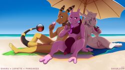 2023 2_toes 3_fingers 5_fingers ampharos anthro balls beach beach_towel beach_umbrella blue_sky bovid caprine day dessert fan_character feet fingers flaccid food foreskin generation_1_pokemon generation_2_pokemon genitals glans goat group hi_res holding_food holding_ice_cream holding_object horn ice_cream ice_cream_cone legendary_pokemon male male_only mammal mewtwo nintendo nude penis pokemon pokemon_(species) sand seaside shiuk sky toes towel trio water yellow_body