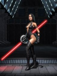 1girls 3d black_boots black_hair boots dominatrix double_bladed_lightsaber female female_focus female_solo gloves human inquisitor inquisitor_(star_wars) jedi:_fallen_order latex latex_clothing lightsaber mistress mr_smug partially_clothed partially_clothed_female red_lightsaber second_sister sfm small_breasts solo source_filmmaker star_wars tan-skinned_female thigh_boots tree trilla_suduri woman yellow_eyes