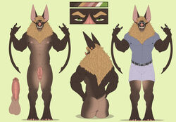 anthro ass balls bat_ears bat_nose blonde_hair bottomwear brown_body brown_fur chiropteran claws clothed clothing erection eyewear fangs fur genitals grin hair humanoid_genitalia humanoid_penis male male_focus mammal model_sheet muscular muscular_anthro muscular_male nude penis sharp_teeth shirt shorts smile solo standing sunglasses teeth topwear violent-pentakill wingless_chiropteran