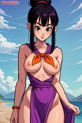 ai_generated beach breasts chichi dragon_ball dragon_ball_z gamarjobson looking_at_viewer nipples seductive