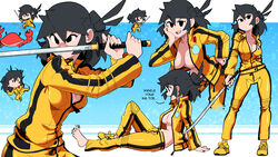 2021 big_breasts black_hair breasts cleavage cosplay katana kill_bill lucia_(scott_malin) multiple_poses no_bra scott_malin tagme the_bride_(cosplay) toes