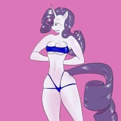 anthro blue_eyes breasts clothing equid equine female friendship_is_magic hasbro horn jupiter_jyohti mammal my_little_pony pink_background purple_hair rarity_(mlp) tail tight_clothing unicorn white_body white_skin