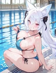 1girls ai_generated animal_ears areolae big_breasts bikini breasts female fogine fox_ears fox_girl ghost_girl hispanic_virtual_youtuber indie_virtual_youtuber latam_virtual_youtuber light-skinned_female light_skin long_hair looking_at_viewer nipples pookyboo pool purple_eyes vtuber white_hair