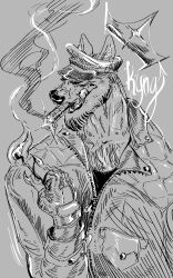 10:16 canid canine cigar hi_res kobold_orion kyngios leather_daddy mammal monochrome smoking were werecanid werecanine werewolf