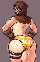 big_ass big_thighs brown_hair faceless_character for_honor helmet hood muscular muscular_back muscular_female partially_clothed partly_clothed peacekeeper scar scars spingfire thick_thighs underwear