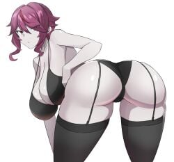 1girls ass ass_focus big_ass big_breasts big_thighs breasts cleavage female genshin_impact huge_ass huge_breasts huge_thighs large_ass large_breasts large_thighs lingerie rosaria_(genshin_impact) solo_female thick_thighs thighs underwear white_background yuzu_kiro