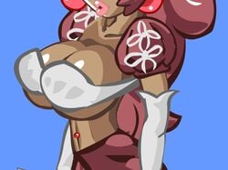 1girls alternate_costume alternate_skin_color bandeau busty cleavage close-up dark-skinned_female huge_breasts lips lipstick long_hair mario_(series) navel navel_piercing nintendo pink_lipstick playshapes princess_peach red_hair