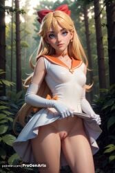 1girls ai_generated aino_minako bishoujo_senshi_sailor_moon blonde_hair blue_eyes bow breasts choker clothes_lift cowboy_shot day dress dress_lift earrings elbow_gloves forest gloves hairbow hi_res jewelry lifted_by_self lips long_hair looking_at_viewer magical_girl medium_breasts minako_aino nature no_panties nose orange_choker orange_sailor_collar outdoors patreon_username progenarts pussy realistic red_bow sailor_collar sailor_jupiter sailor_senshi_uniform sailor_venus skirt skirt_lift solo standing tree uncensored white_dress white_gloves