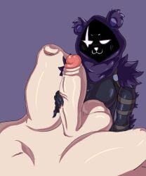 anthro bear bear_ears beard_stubble big_penis breasts cock cute_face female female_focus fortnite fung_enoki furry furry_only handjob hood hood_up looking_at_viewer naked_male penis raven_team_leader