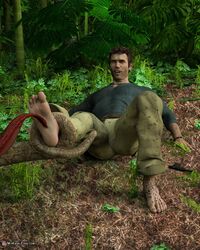 1boy adventurer bara barefoot bondage brown_hair creature dirty_feet feet feet_licking feet_up forest gay jungle laughing male male_feet male_only monster msangelfood naga peril serpent snake tentacle tickle_torture tickling tickling_feet toes tongue tongue_licking tongue_out vulnerable yaoi