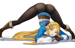 1girls ass big_ass big_butt blonde blonde_hair breath_of_the_wild bubble_ass bubble_butt cawfield female female_only fit_female fully_clothed head_down_ass_up jack-o_pose long_hair looking_back looking_to_the_side nintendo princess princess_zelda solo tagme the_legend_of_zelda thick_thighs thin_female zelda_(breath_of_the_wild)