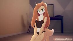 16:9 animated anthro ass_up breasts brown_hair butt canid canine clothed clothing cute_fangs digital_media_(artwork) eipril elisabeth_(eipril) female fox fur furry hair jack-o_pose kneeling long_hair looking_at_viewer mammal meme navel panties shirt solo tank_top topwear underwear video widescreen