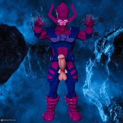 1boy alien armor bara energy erection fantastic_four galactus gay giant giant_penis glowing_eyes human human_only macro macrophilia male male_only marvel msangelfood muscles penis penis_out space