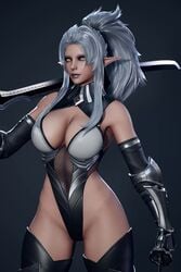 2:3 3d animated armor ass back bare_shoulders big_ass big_breasts breasts cleavage dark-skinned_female dark_elf dark_elf_blader dark_skin elf elf_ears fantasy female female_only hi_res hips katana large_ass large_breasts no_sound original_character pointy_ears ponytail revealing_clothes ryanreos shorter_than_30_seconds skimpy sword tagme thick_thighs thighhighs vertical_video video weapon white_hair yellow_eyes