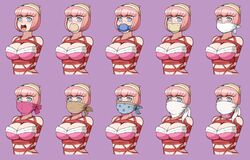 1girls ando_ruruka big_breasts blue_eyes blush bondage breasts brocken-dynamite danganronpa danganronpa_3 femsub gag gag_sequence gagged hat layered_gag looking_at_viewer mouth_gag solo straight_hair stuff_gag stuffed_mouth_gag tied_up