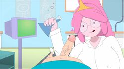 adventure_time animated doctor doctor_on_patient finn_the_human genital_expansion glasses huge_breasts huge_cock lab_coat labcoat no_sound penis_growth princess_bubblegum tvcomrade123 video