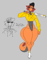 anthro baseball_bat big_butt big_tail flat_chested hat original_character pokémon_(species) pokemon pokemon_bw ramone_(shewiff) resting_bitch_face scrafty shewiff thick_thighs