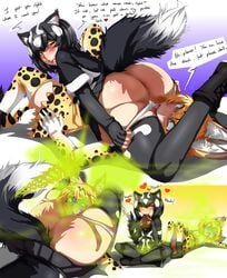 2girls about_to_fart animal_ears anus asshole big_ass big_butt black_hair blonde_hair blush drooling eating facefart facesitting fart fart_cloud fart_fetish farting farting_in_face female_only head_between_thighs heart kemono_friends kemonomimi lazei lingering_stench looking_back multiple_girls panties_down raised_tail removing_clothing removing_panties serval_(kemono_friends) short_hair skunk skunk_girl skunk_tail smile steak stench text text_bubble thighhighs threatening torture western_spotted_skunk_(kemono_friends) white_panties yuri