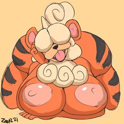 1:1 absurd_res areola big_breasts breasts female furry growlithe hair_over_eyes hi_res hisuian_growlithe huge_breasts nintendo nipples nude pokémon_(species) pokemon pokemon_legends:_arceus regional_form_(pokémon) solo tongue zp92