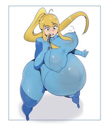 1girls belly big_belly big_breasts blonde_hair breasts clothed clothing female female_only huge_belly hyper_belly hyper_pregnancy lactation long_hair metroid nintendo nipples nipples_visible_through_clothing ponytail pregnant ready_to_pop samus_aran skin_tight solo solo_female standing tagme thick_thighs voluptuous zero_suit zeruxu