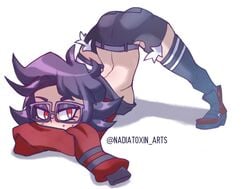 glasses nadia posing purple_hair red_eyes