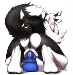 anthro anus ass bandai_namco black_body black_fur bodily_fluids breasts canid canine detachable detachable_head digimon digimon_(species) dildo dildo_in_pussy dildo_insertion dildo_sitting dullahan female fox fur genital_fluids genitals hi_res mammal masturbation penetration pussy pussy_juice pussy_juice_on_dildo renamon sex_toy sex_toy_in_pussy sex_toy_insertion shen_art solo toying_self vaginal_penetration vaginal_penetration white_body white_fur