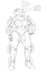 anthro big_breasts black_and_white cannon crate line_art living_machine living_tank ndragon3 puma_sdkfz_2342 tankmorph thick_thighs vehiclemorph wide_hips