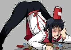 ass ass_up chainsaw_man crying failgirl fully_clothed higashiyama_kobeni humiliation jack-o_pose mark_gavatino spill spilled_drink sweat waitress waitress_uniform