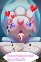 2:3 absurd_res agent_0730 blue_eyes blue_hair blush bodily_fluids cum digital_drawing_(artwork) digital_media_(artwork) english_text featureless_chest female feral genital_fluids hair hi_res long_hair marine nintendo open_mouth pokémon_(species) pokemon primarina solo text tongue tongue_out video_games