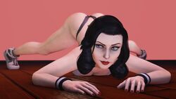 3d ass athletic athletic_female bioshock bioshock_infinite black_hair blue_eyes burial_at_sea busty elizabeth_comstock female female_focus female_only hourglass_figure jack-o_pose lipstick long_hair nail_polish sneakers tagme thong vicioussfm wide_hips