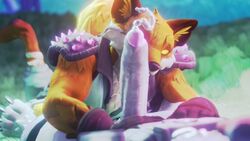 3d artist_request blowjob cock_on_face cum cum_on_face fennix_(fortnite) fortnite fortnite:_battle_royale furry male orange_fur penis polar_patroller source_request tagme
