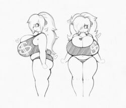 anthro big_breasts breast_squeeze character_sheet female front_view furry giant_panda huge_breasts luna_paws overflowing_breasts panda side_view sketch smutbunny tagme tight_clothing