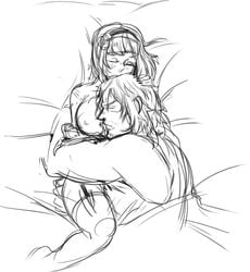 1boy 1girls corvus_corax cuddle cuddling female head_hold hetero heterosexual hug illumiinaughty2 imperium_of_man large_breasts long_hair long_hair_male muscular muscular_male primarch raven_guard romantic_ambiance size_difference sketch stockings straight stubble warhammer_(franchise) warhammer_40k wholesome