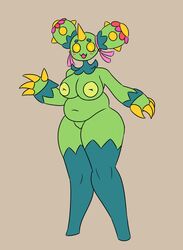 anthro anthrofied breasts chubby chubby_female claws fan_character female genitals green_body hambor12 hi_res horn maractus multicolored_body nintendo nipples open_mouth open_smile pokémon_(species) pokémorph pokemon pussy simple_background slightly_chubby smile solo thunderthighs video_games yellow_eyes