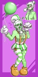 balloon breasts cloney clothed clown clown_girl clown_makeup clown_nose female green_hair highlights laugh laughing oc original_character red_eyes transformation white_hair xxcloneyxx