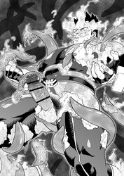 1boy ass_visible_through_thighs bar_censor bara bare_pectorals bodysuit bound bound_legs censored endeavor_(my_hero_academia) enji_todoroki erection facial_hair greyscale highres large_pectorals male_focus male_only mature_male monochrome muscular muscular_male my_hero_academia nipples pain-lucky777 pectorals penis precum pubic_hair scar scar_across_eye short_hair sideburns solo spiked_hair spread_legs stubble tentacle tentacle_on_male tentacle_sex tentacles_on_male testicles textless thick_thighs thighs torn_bodysuit torn_clothes urethra veins veiny_penis