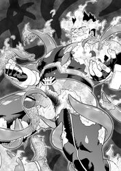 1boy bar_censor bara bare_pectorals bodysuit bound bound_legs censored endeavor_(my_hero_academia) enji_todoroki facial_hair greyscale highres large_pectorals male_focus male_only mature_male monochrome muscular muscular_male my_hero_academia nipples pain-lucky777 pectorals penis pubic_hair scar scar_across_eye short_hair sideburns solo spiked_hair spread_legs stubble tentacle tentacle_sex tentacles_on_male testicles textless thick_thighs thighs torn_bodysuit torn_clothes veins veiny_penis